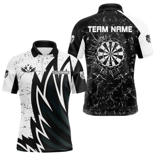 Maxcorners Personalized Black White Break Glass Dart Shirts For Men Custom Wings Dart Jersey Polo & 1/4 Zip LM184