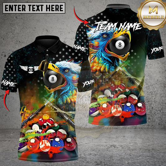 Maxcorners American Flag Eagle Billiards Hustler Multicolor Customized Name, Team Name 3D Shirts