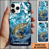 Maxcorners Fishing Phone Case Blue Water Splash Fish Art Personalized Name 3D Phone Case (10 Fish Species)