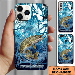 Maxcorners Pike Fishing Phone Case Blue Water Splash Fish Art Personalized Name 3D Phone Case