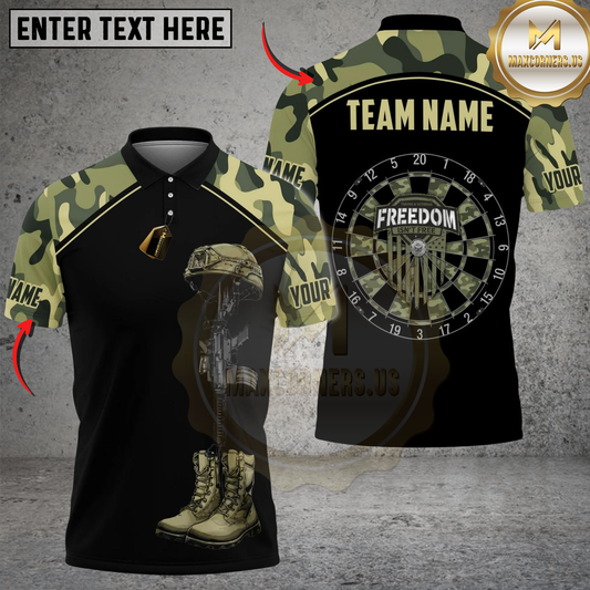 Maxcorners Darts Camo Freedom Not Free Personalized Name, Team Name Unisex Shirt (4 Colors)
