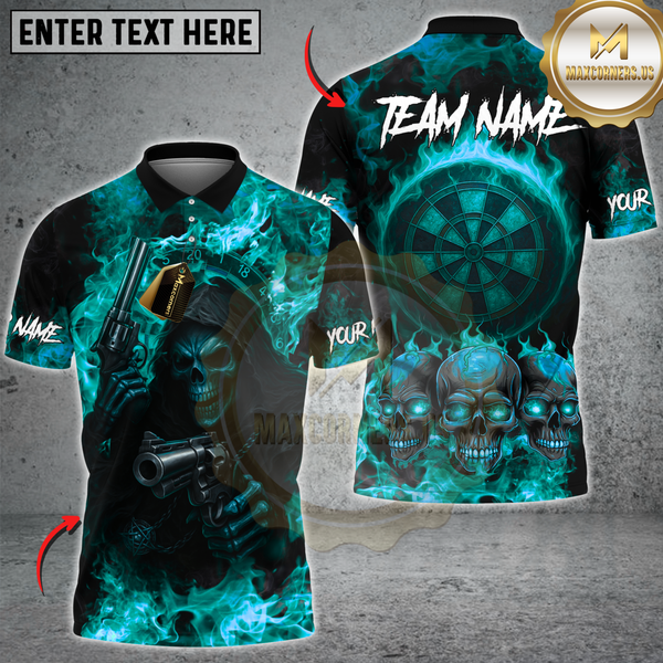 Maxcorners Darts Flaming Skull Reaper And Gun Multicolor Customized Name, Team Name 3D Shirts