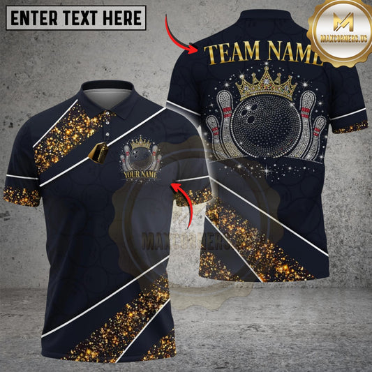 Maxcorners Bowling And Pins Glitter Sparkling Crown Customized Name, Team Name 3D Shirt (6 Colors)