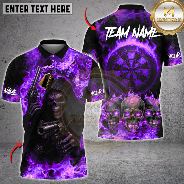 Maxcorners Darts Flaming Skull Reaper And Gun Multicolor Customized Name, Team Name 3D Shirts