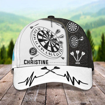 Maxcorners Customized Let's Play Dart 3D Baseball Cap for Her, Leather Pattern Dart Hat for Darts Lovers LM0402