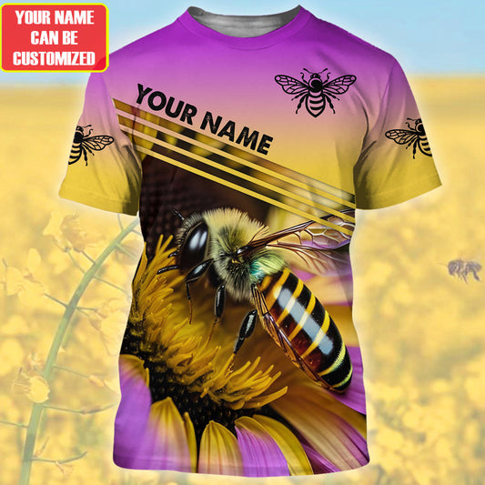 Maxcorners Personalized Name Honey Bee Purple Flower All Over Printed Unisex Shirt LM1304