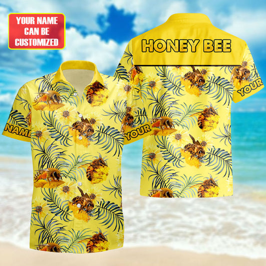 Maxcorners Personalized Honey Bee Tropical Hawaii Shirt Beach Short LM1304