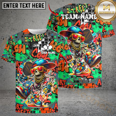 Maxcorners Personalized Street Graffiti Skull Pickleball Name & Team Name 3D Shirts (4 Colors)