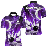 Maxcorners Purple Light Pattern Bowling Polo, Quarter Zip Shirts For Men Custom Bowling Team League Jerseys LM105