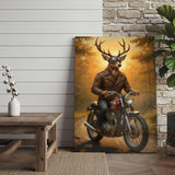 Maxcorners Deer Biker in Leather Jacket Riding Motorcycle Wrapped Canvas