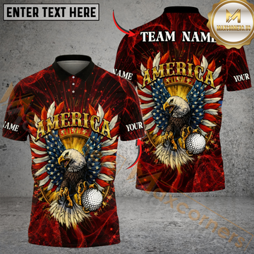 Maxcorners American Eagle Swing Golf Polo Customized Name, Team Name 3D Shirts (4 Colors)