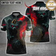 Maxcorners Bowling Dark Bear with Fiery Bowling Ball Multicolor Customized Name, Team Name 3D Shirts