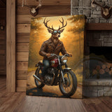 Maxcorners Deer Biker in Leather Jacket Riding Motorcycle Wrapped Canvas
