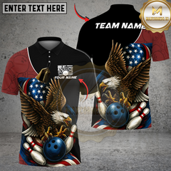 Maxcorners Bowling And Pins Patriot Eagle Flag Customized Name, Team Name 3D Shirt (4 Colors)