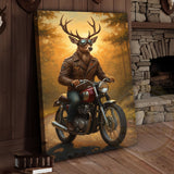 Maxcorners Deer Biker in Leather Jacket Riding Motorcycle Wrapped Canvas