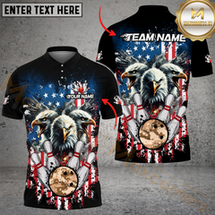 Maxcorners Bowling American Eagle Camo Ball USA Flag Multicolor Customized Name, Team Name 3D Polo Shirt