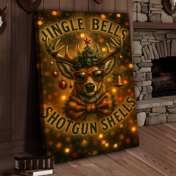 Maxcorners Deer Jingle Bells Shotgun Shells 3D Wrapped Canvas