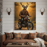 Maxcorners Deer Biker in Leather Jacket Riding Motorcycle Wrapped Canvas
