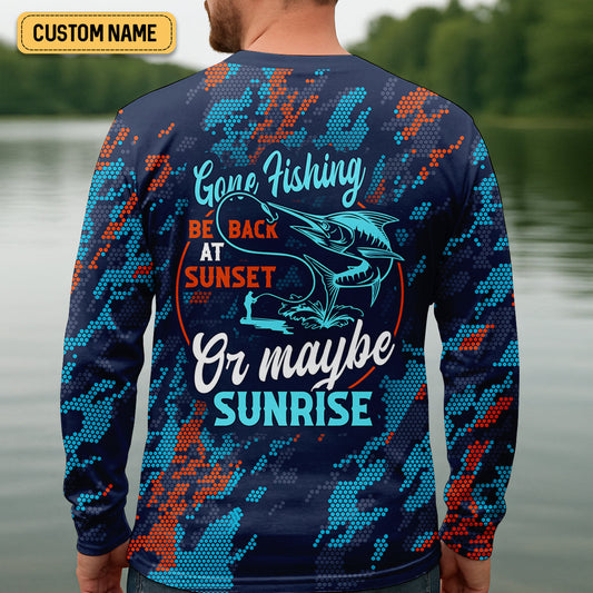 Maxcorners Marlin Fishing SPF Shirts, Gone Fishing Be Back At Sunset Or Maybe Sunrise Shirts For Men, Funny Fisherman Gift