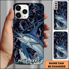 Maxcorners Marlin Fishing Dark Water Topographic Pattern Personalized Name Phone Case