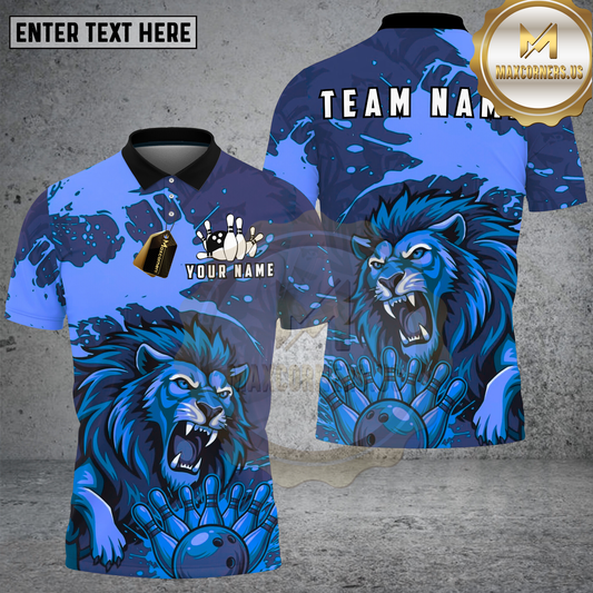 Maxcorners Bowling Shirt Fierce Lion Pins Ball Design Multicolor Options Personalized Name, Team Name 3D Shirt (4 Colors)