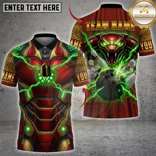 Maxcorners Bowling Snake Armor Green Lightning Personalized Name 3D Unisex Shirt