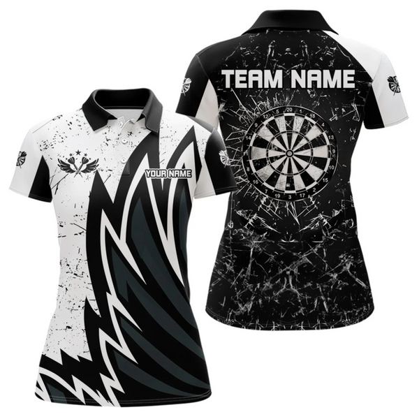 Maxcorners Personalized Black White Break Glass Dart Shirts For Men Custom Wings Dart Jersey Polo & 1/4 Zip LM184
