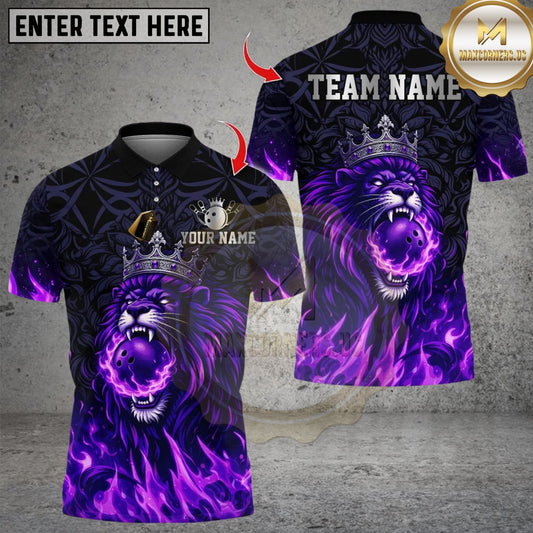 Maxcorners Bowling Lion King With Flaming Lion Multicolor Customized Name, Team Name 3D Shirts