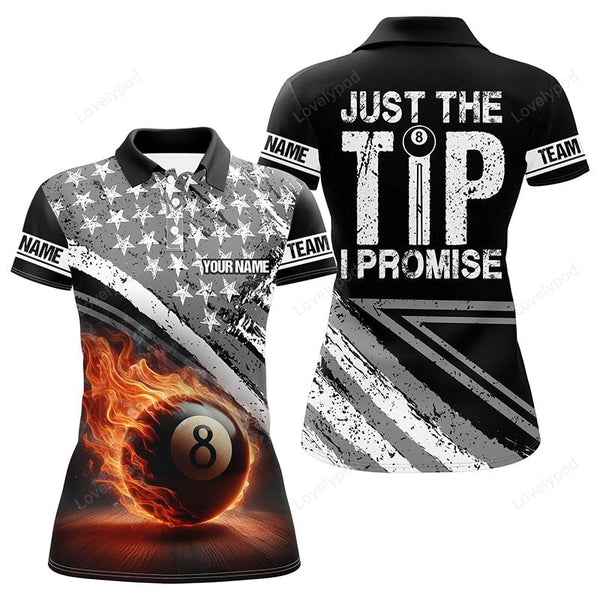 Maxcorners Personalized US Flag 8 Ball Pool 3D Polo Shirts For Women