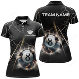 Maxcorners Personalized Thunder Lighting Black 8 Ball Billiard 3D Polo Shirts For Women