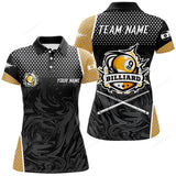 Maxcorners Personalized Yellow Black 9 Ball Pool Polo Shirts For Women