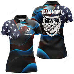 Maxcorners Personalized 3D US Flag 8 Ball Pool Polo Shirts For Women