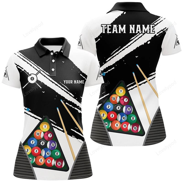 Maxcorners Personalized White Black Billiard Balls Polo Shirts For Women