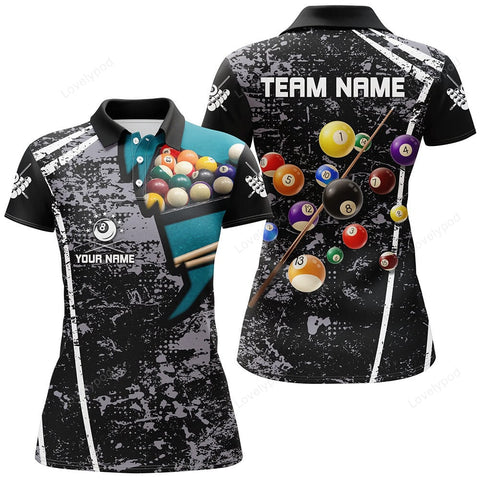 Maxcorners Personalized Grey Grunge Billiard Polo Shirts For Women