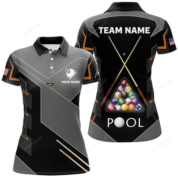 Maxcorners Personalized US Flag 8 Ball Billiard Polo Shirts For Women