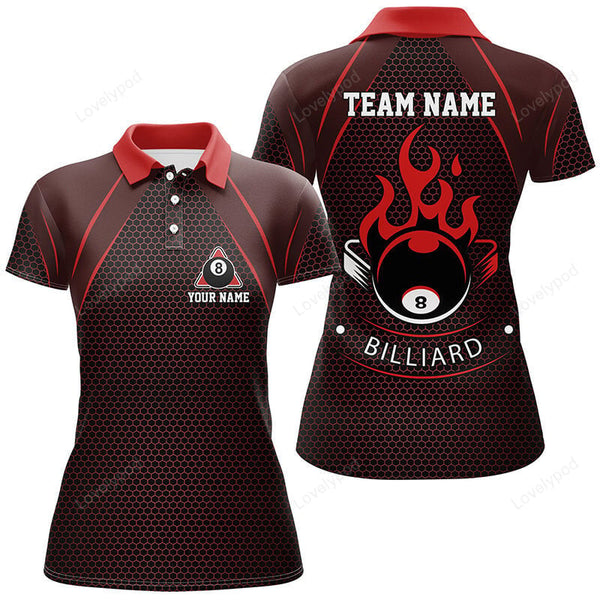Maxcorners Personalized Red Fire 8 Ball Pool Polo Shirts For Women