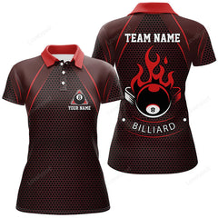 Maxcorners Personalized Red Fire 8 Ball Pool Polo Shirts For Women