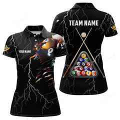 Maxcorners Personalized Name Thunder Billiard Ball 3D Polo Shirts For Women