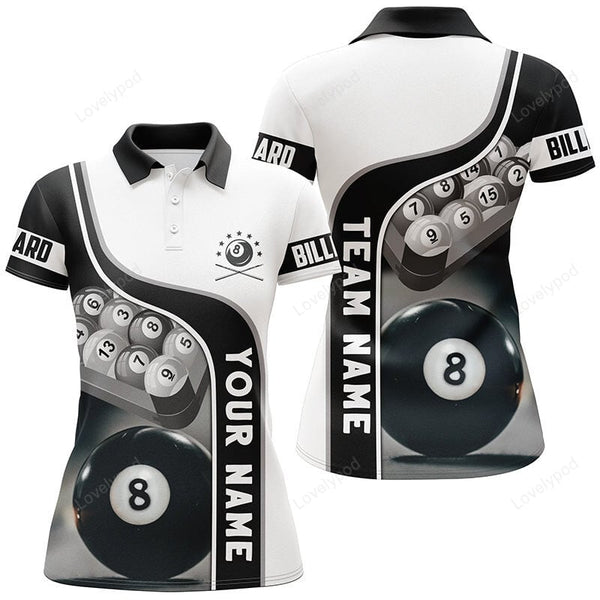 Maxcorners Personalized 8 Ball Pool Billiard Balls 3D Polo Shirts For Women