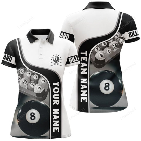 Maxcorners Personalized 8 Ball Pool Billiard Balls 3D Polo Shirts For Women