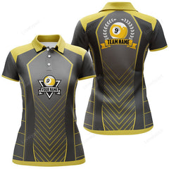 Maxcorners Personalized 9 Ball Pool Emblem 3D Billiards Polo Shirts For Women