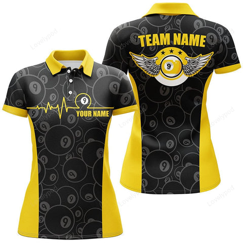 Maxcorners Personalized Funny 3D 9 Ball Pool Billiards Polo Shirts For Women
