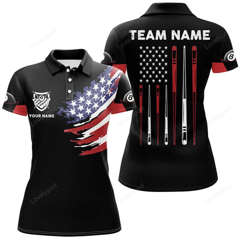 Maxcorners Personalized US Flag Sticks Billiard 3D Polo Shirts For Women