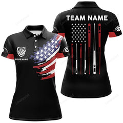 Maxcorners Personalized US Flag Sticks Billiard 3D Polo Shirts For Women