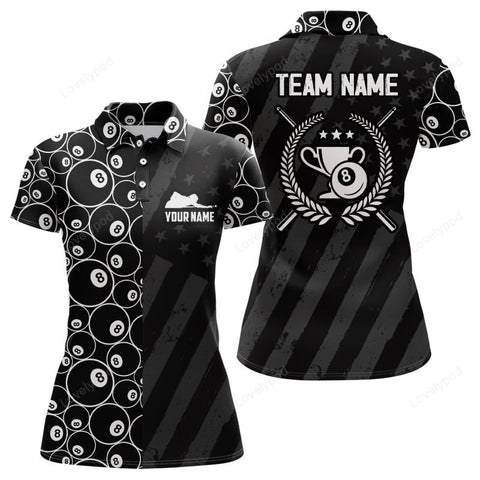 Maxcorners US Flag 8 Ball Billiard 3D Polo Shirts For Women