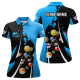 Maxcorners Personalized Billiard Balls 3D Print Black Blue Billiard Player Polo Shirts For Women