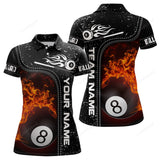 Maxcorners Personalized 8 Ball Flame Billiard Black 3D Polo Shirts For Women