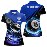 Maxcorners Personalized 8 Ball Billiard Blue 3D Polo Shirts For Women