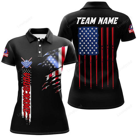 Maxcorners Custom Vintage Billiard American Flag Polo Shirts For Women