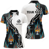 Maxcorners Flaming 8 Ball Billiard Pattern Custom Name Polo Shirts For Women
